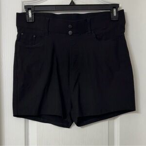 High-Rise Black Bermuda Shorts with Double Button Waist